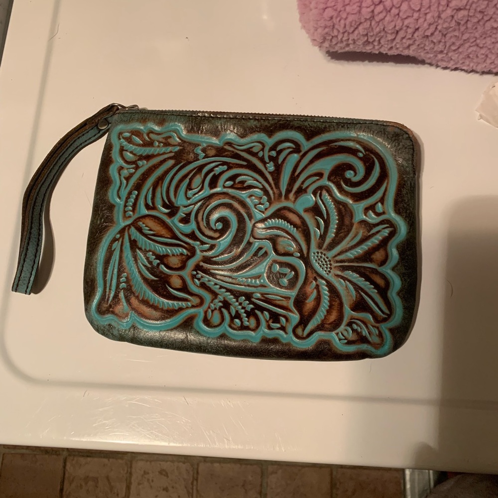 Floral Embossed Leather Wristlet